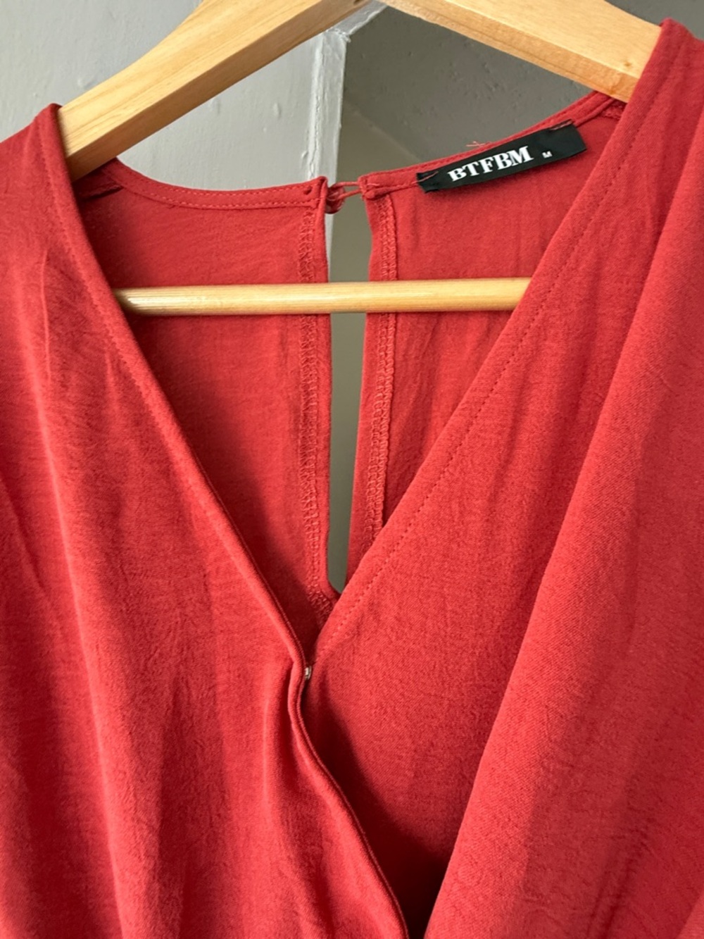 BTFBM Rust Red Belted Jumpsuit – Size Medium – Long Sleeve Wrap Style - Picture 3 of 3